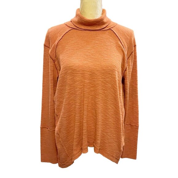 We The Free X Free People Orange Long Sleeve Split Back Turtleneck Top SZ Medium - Picture 3 of 10